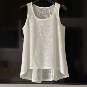 SHEER IVORY HIGH-LOW LACE SLEEVELESS TANK TOP